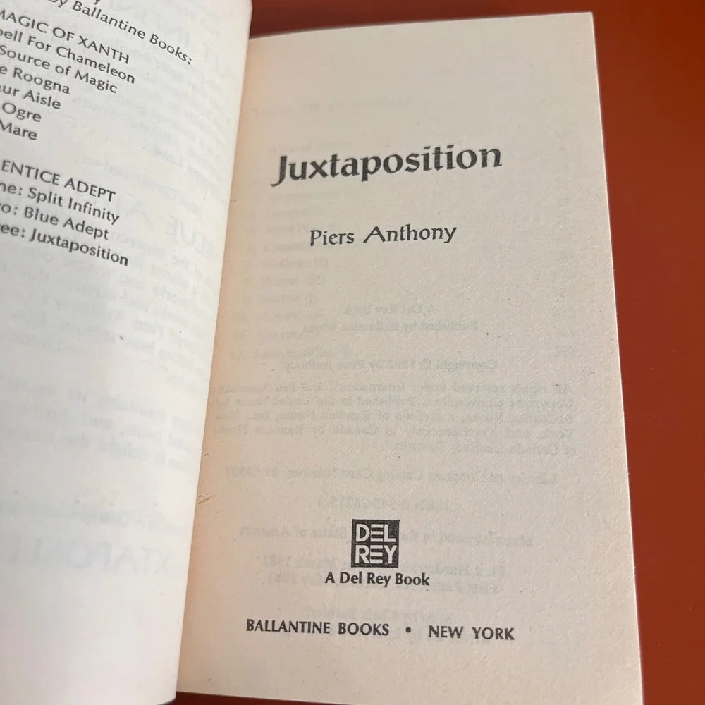 Juxtaposition Piers Anthony Apprentice Adept Book 3 1983 First Paperback Del Rey